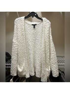 Forever 21 Cream Popcorn-Knit Open Cardigan